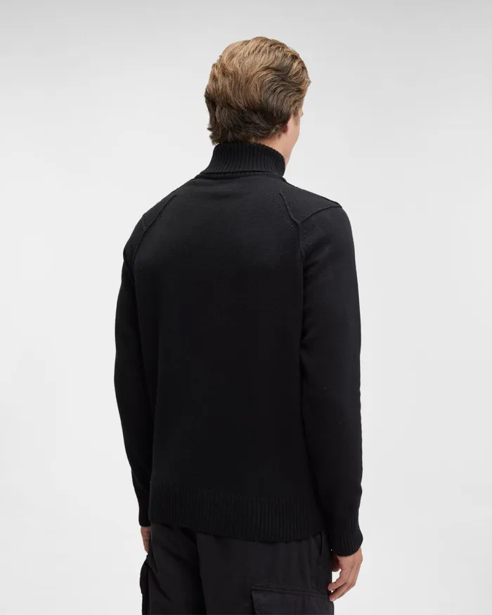 Man CP Company Jumpers Lambswool Roll Neck Jumper Black