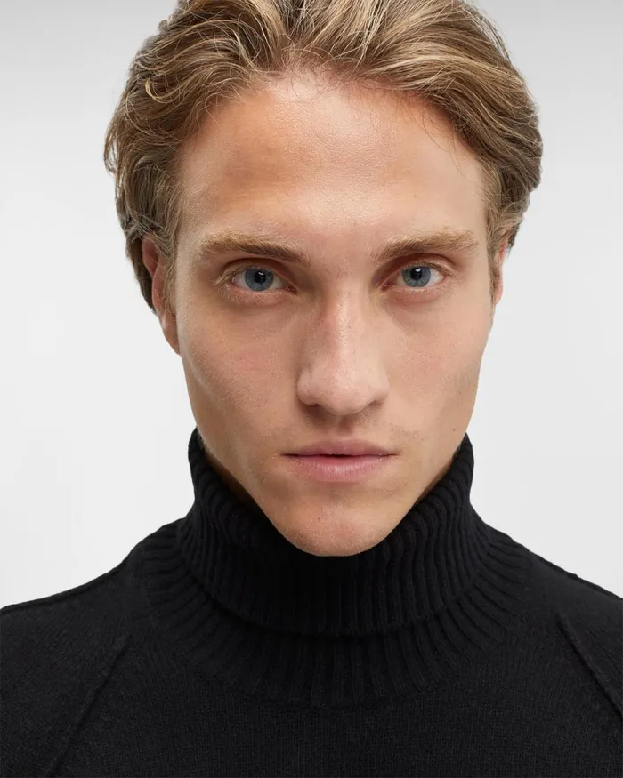 Man CP Company Jumpers Lambswool Roll Neck Jumper Black