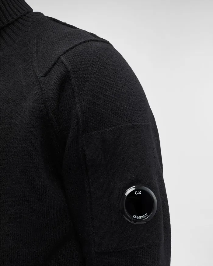 Man CP Company Jumpers Lambswool Roll Neck Jumper Black