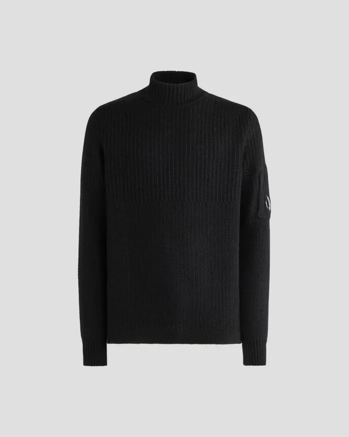 Man CP Company Jumpers Lambswool Roll Neck Knit Black