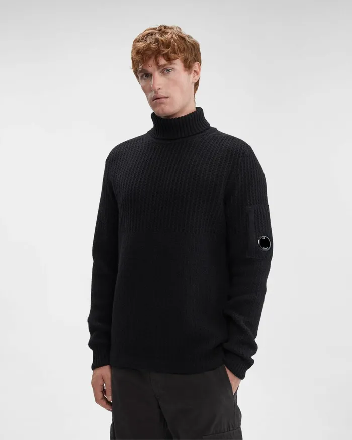 Man CP Company Jumpers Lambswool Roll Neck Knit Black