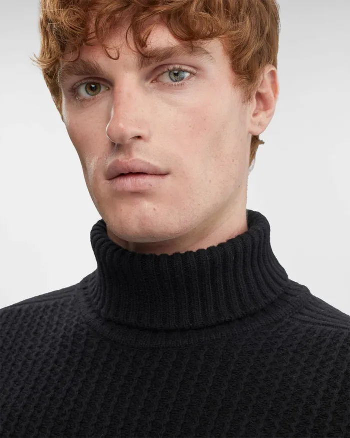 Man CP Company Jumpers Lambswool Roll Neck Knit Black