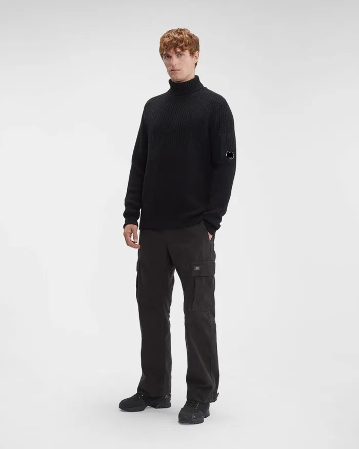 Man CP Company Jumpers Lambswool Roll Neck Knit Black