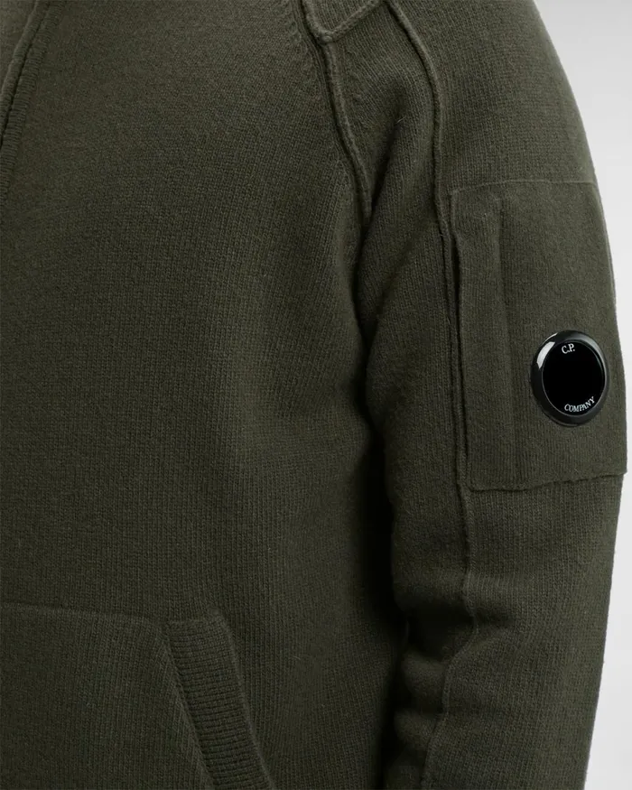 Man CP Company Jumpers Lambswool Zipped Knit Olive Night 8211 Green