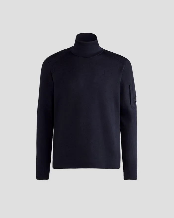 Man CP Company Jumpers ReWool Roll Neck Knit Total Eclipse 8211 Blue