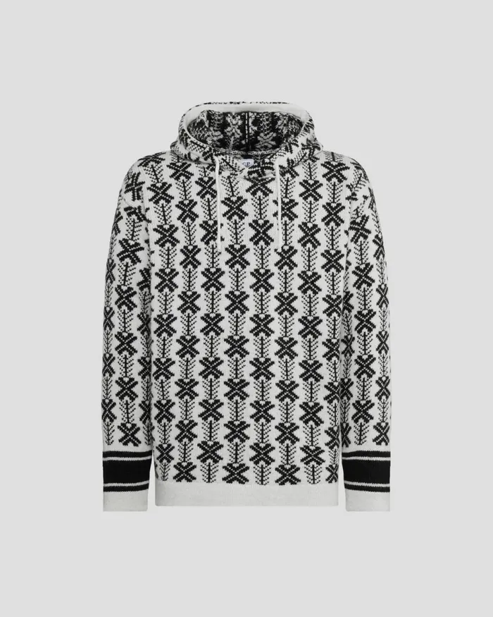 Man CP Company Jumpers Wool Jacquard Logo Hooded Knit Var01 8211 White