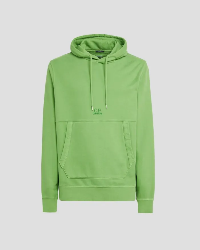 Man CP Company Sweatshirts Brushed and Emerized Diagonal Fleece Logo Hoodie Classic Green