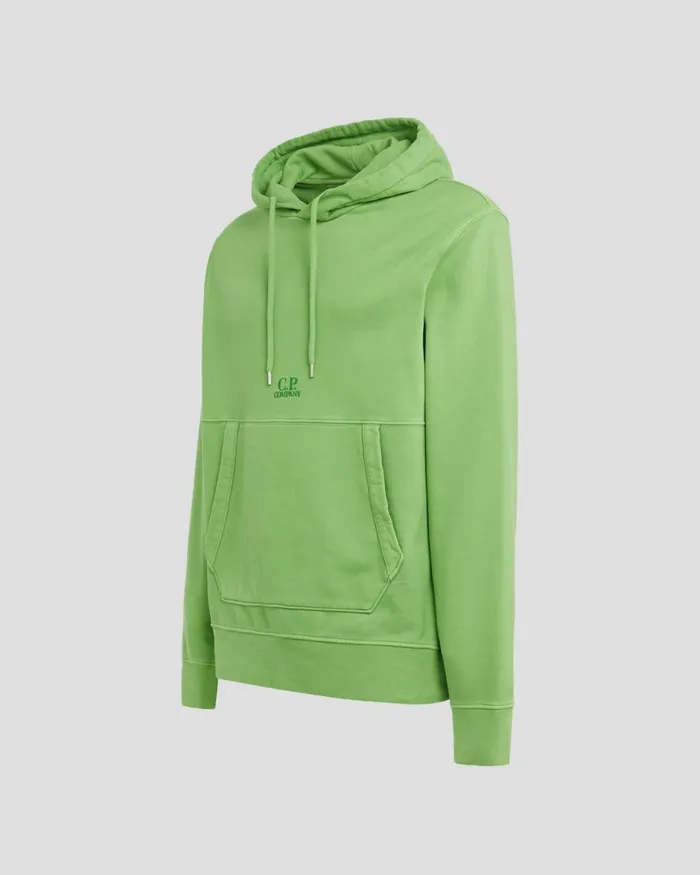 Man CP Company Sweatshirts Brushed and Emerized Diagonal Fleece Logo Hoodie Classic Green