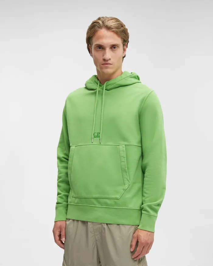 Man CP Company Sweatshirts Brushed and Emerized Diagonal Fleece Logo Hoodie Classic Green