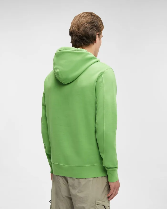 Man CP Company Sweatshirts Brushed and Emerized Diagonal Fleece Logo Hoodie Classic Green