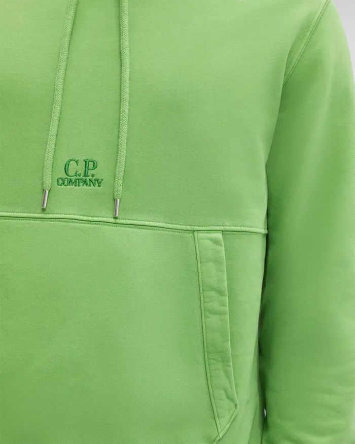 Man CP Company Sweatshirts Brushed and Emerized Diagonal Fleece Logo Hoodie Classic Green