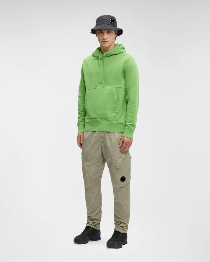 Man CP Company Sweatshirts Brushed and Emerized Diagonal Fleece Logo Hoodie Classic Green