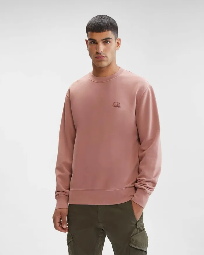Man CP Company Sweatshirts Brushed and Emerized Diagonal Fleece Logo Sweatshirt Cedar Wood 8211 Pink