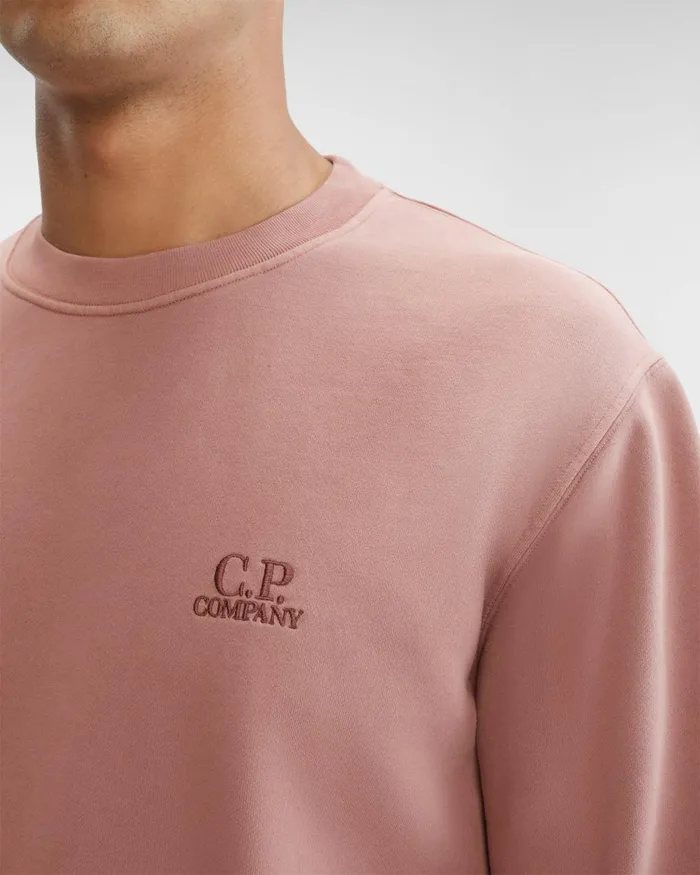 Man CP Company Sweatshirts Brushed and Emerized Diagonal Fleece Logo Sweatshirt Cedar Wood 8211 Pink