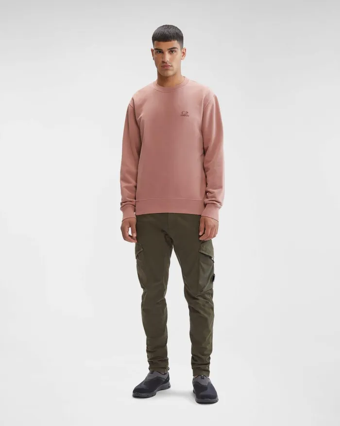 Man CP Company Sweatshirts Brushed and Emerized Diagonal Fleece Logo Sweatshirt Cedar Wood 8211 Pink