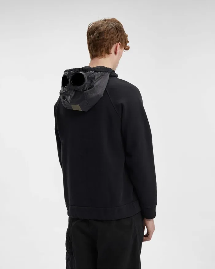Man CP Company Sweatshirts Diagonal Fleece 21 Goggle Hoodie Black
