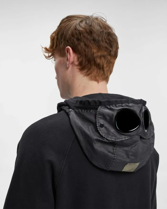 Man CP Company Sweatshirts Diagonal Fleece 21 Goggle Hoodie Black