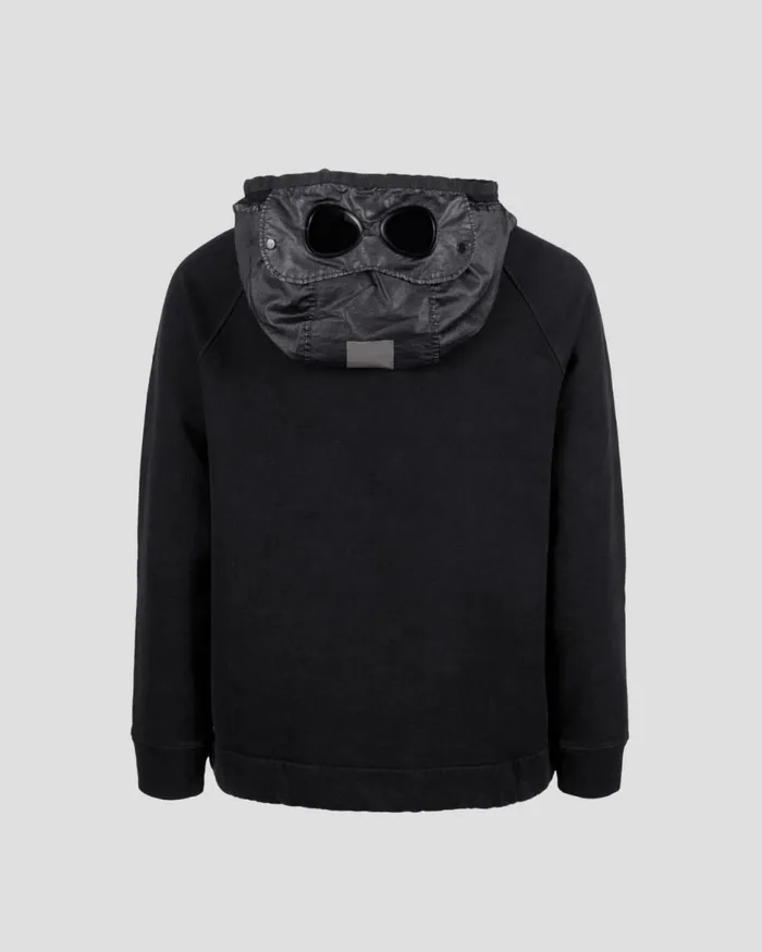 Man CP Company Sweatshirts Diagonal Fleece 21 Goggle Hoodie Black