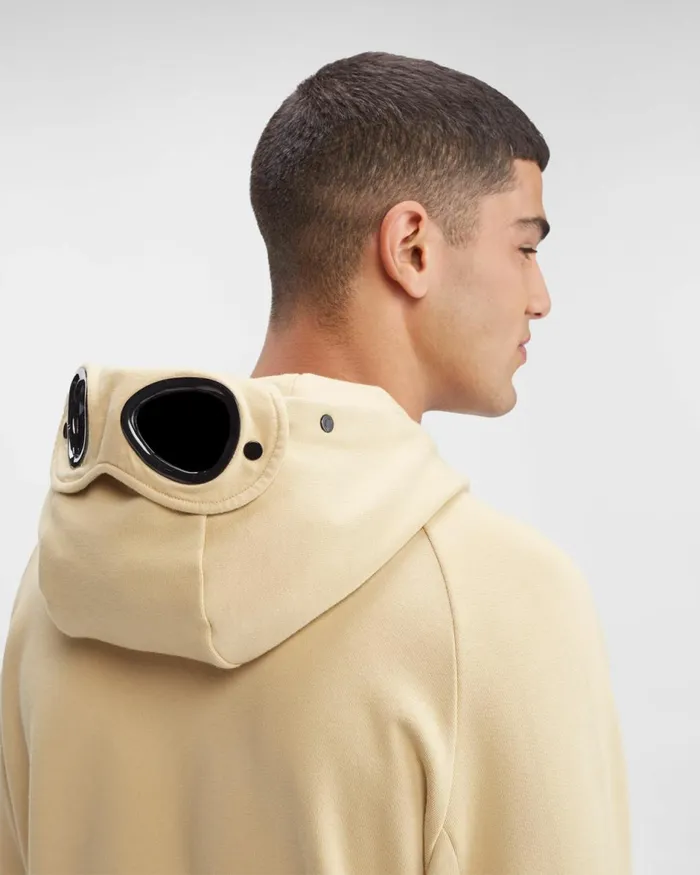Man CP Company Sweatshirts Diagonal Raised Fleece Goggle Hoodie Mojade Desert 8211 Yellow