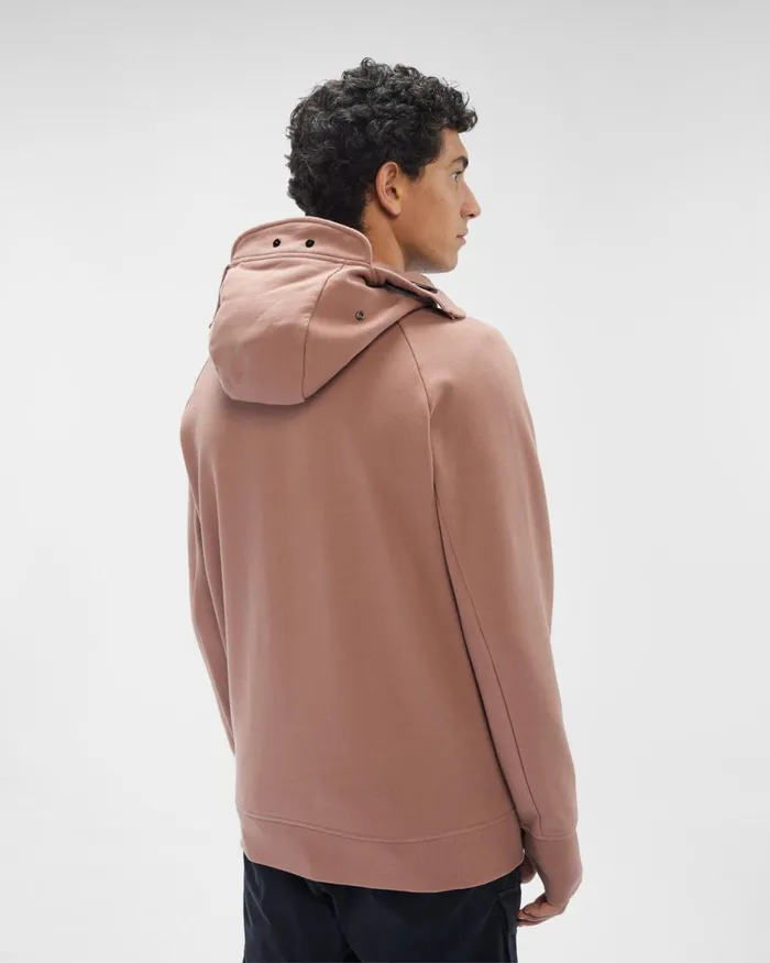 Man CP Company Sweatshirts Diagonal Raised Fleece Zipped Goggle Hoodie Cedar Wood 8211 Pink