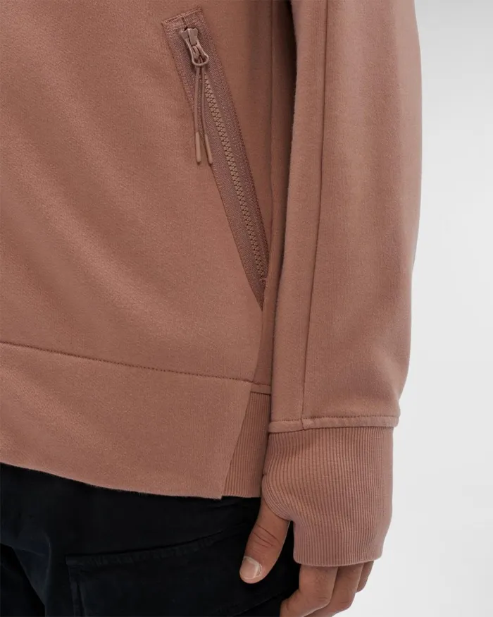 Man CP Company Sweatshirts Diagonal Raised Fleece Zipped Goggle Hoodie Cedar Wood 8211 Pink