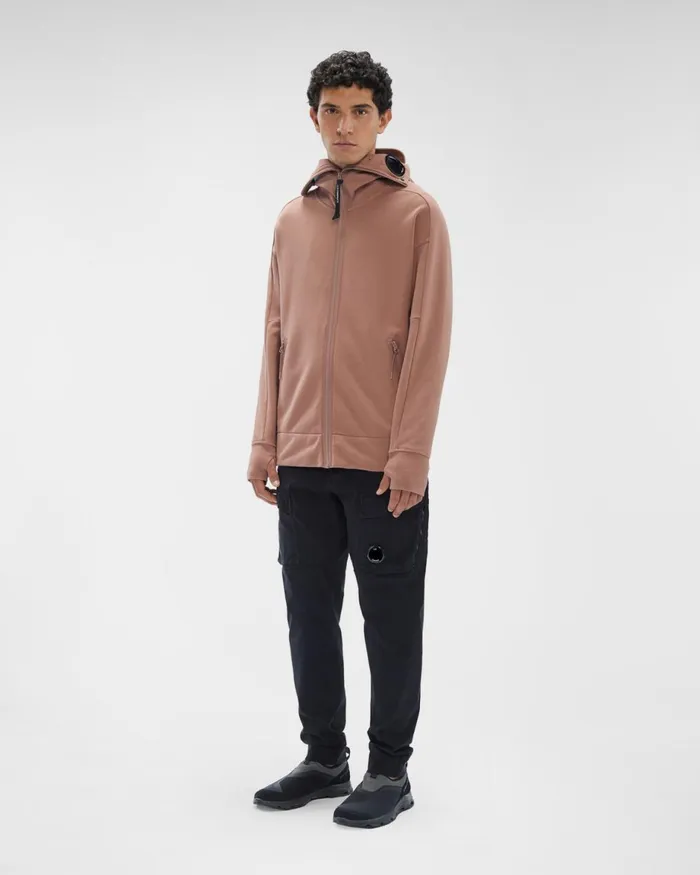 Man CP Company Sweatshirts Diagonal Raised Fleece Zipped Goggle Hoodie Cedar Wood 8211 Pink