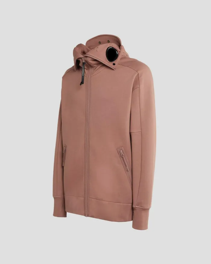 Man CP Company Sweatshirts Diagonal Raised Fleece Zipped Goggle Hoodie Cedar Wood 8211 Pink