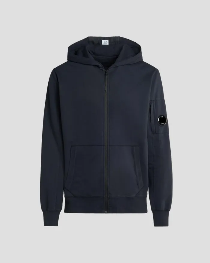 Man CP Company Sweatshirts Light Fleece Zipped Hoodie Total Eclipse 8211 Blue