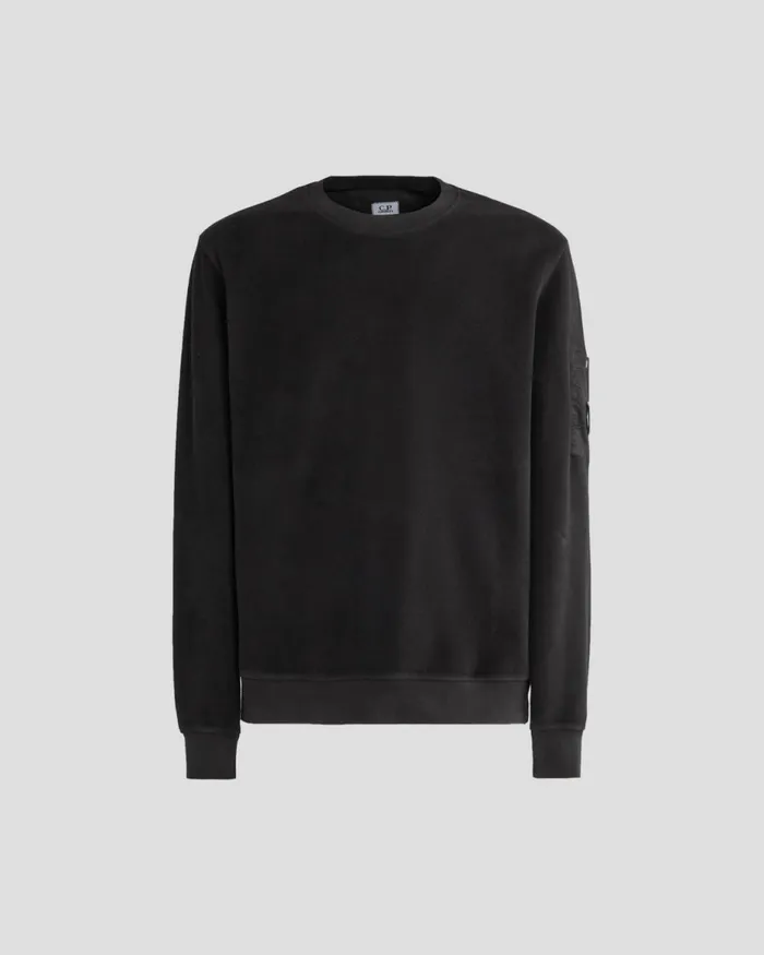 Man CP Company Sweatshirts Reverse Brushed and Emerized Diag Fleece Sweatshirt Black