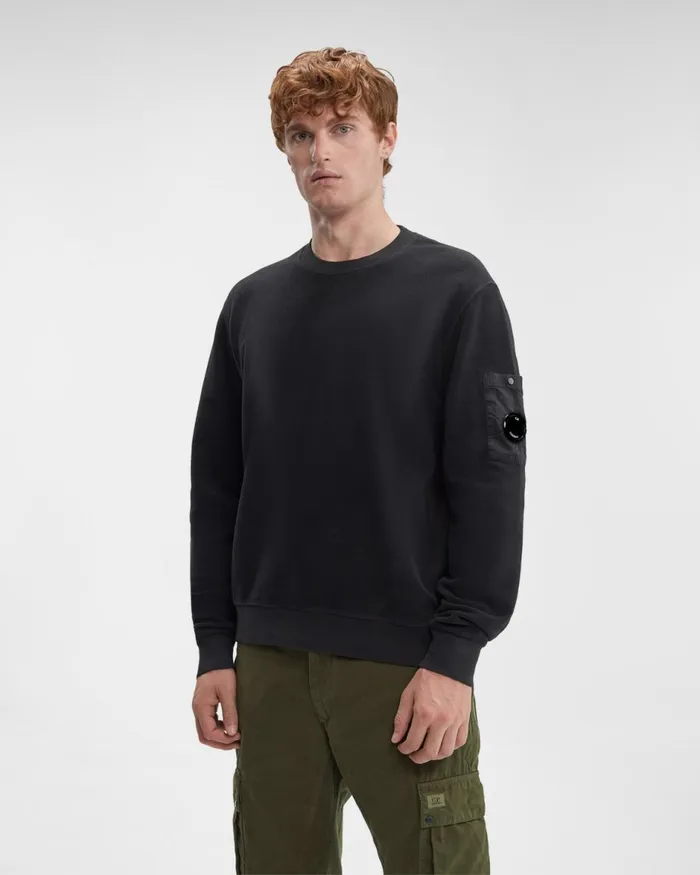 Man CP Company Sweatshirts Reverse Brushed and Emerized Diag Fleece Sweatshirt Black