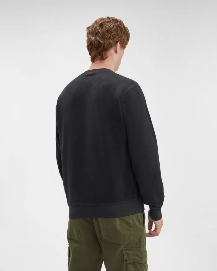 Man CP Company Sweatshirts Reverse Brushed and Emerized Diag Fleece Sweatshirt Black