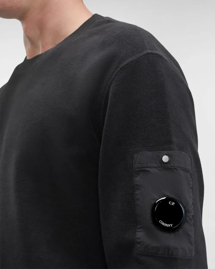 Man CP Company Sweatshirts Reverse Brushed and Emerized Diag Fleece Sweatshirt Black