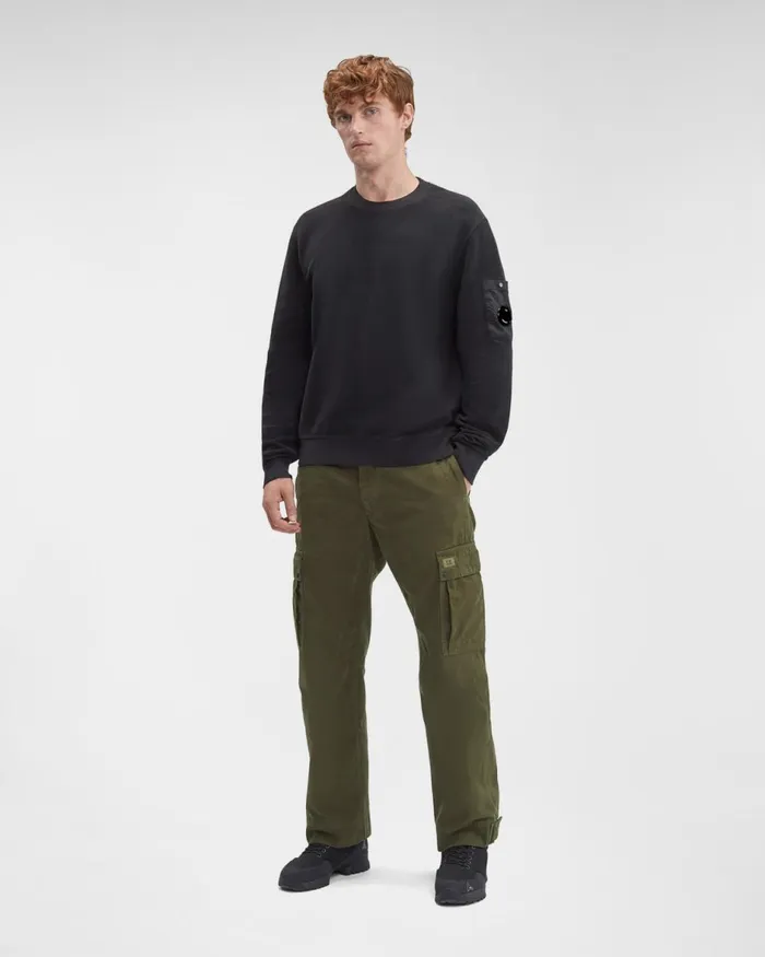 Man CP Company Sweatshirts Reverse Brushed and Emerized Diag Fleece Sweatshirt Black