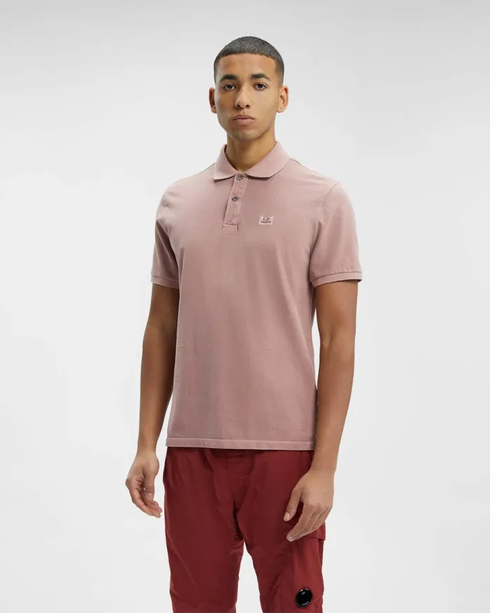 Man CP Company Tshirts and Polo 241 Piquet Regular Resist Dyed Polo Shirt Cedar Wood 8211 Pink