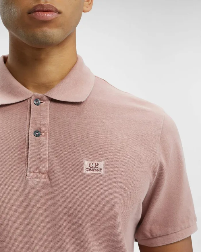 Man CP Company Tshirts and Polo 241 Piquet Regular Resist Dyed Polo Shirt Cedar Wood 8211 Pink
