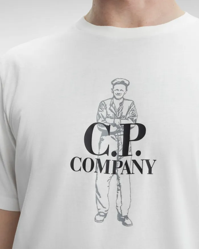 Man CP Company Tshirts and Polo 301 Jersey British Sailor Tshirt Gauze White