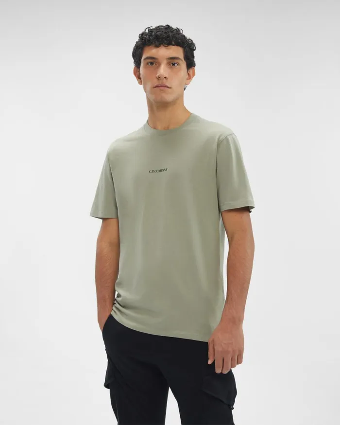 Man CP Company Tshirts and Polo 301 Jersey Central Logo Tshirt Silver Sage 8211 Brown