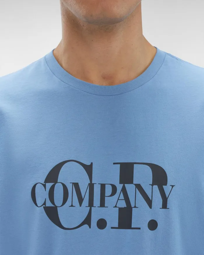 Man CP Company Tshirts and Polo 301 Jersey Logo Graphic Tshirt Riviera 8211 Blue