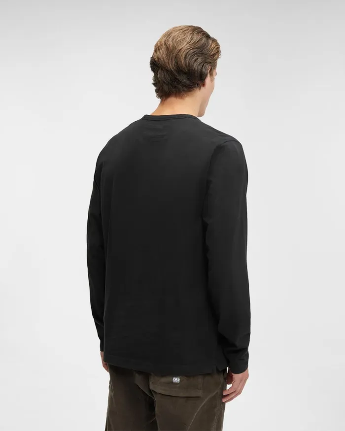 Man CP Company Tshirts and Polo Brushed Jersey Long Sleeved Logo Tshirt Black