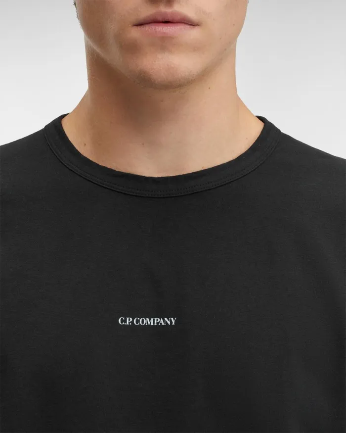 Man CP Company Tshirts and Polo Brushed Jersey Long Sleeved Logo Tshirt Black