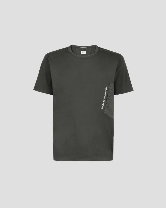 Man CP Company Tshirts and Polo Mercerised Jersey Pocket Tshirt Olive Night 8211 Green