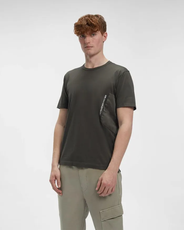 Man CP Company Tshirts and Polo Mercerised Jersey Pocket Tshirt Olive Night 8211 Green