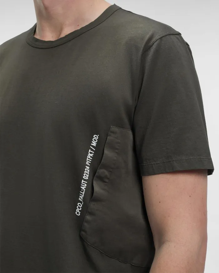 Man CP Company Tshirts and Polo Mercerised Jersey Pocket Tshirt Olive Night 8211 Green