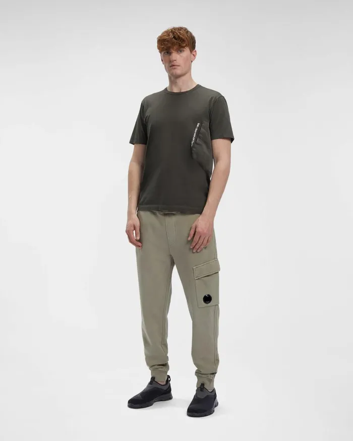 Man CP Company Tshirts and Polo Mercerised Jersey Pocket Tshirt Olive Night 8211 Green