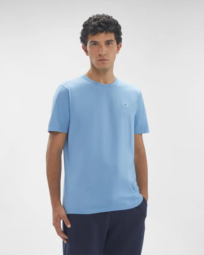 Man CP Company Tshirts and Polo Mercerized Light Jersey 702 Logo Tshirt Riviera 8211 Blue