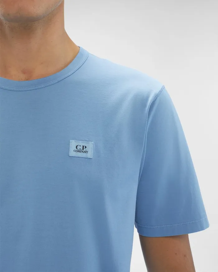 Man CP Company Tshirts and Polo Mercerized Light Jersey 702 Logo Tshirt Riviera 8211 Blue