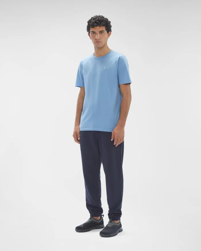 Man CP Company Tshirts and Polo Mercerized Light Jersey 702 Logo Tshirt Riviera 8211 Blue