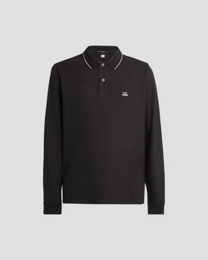 Man CP Company Tshirts and Polo Stretch Piquet Long Sleeved Slim Striped Polo Shirt Black Man CP Company Tshirts and Polo Stretch Piquet Long Sleeved Slim Striped Polo Shirt Black