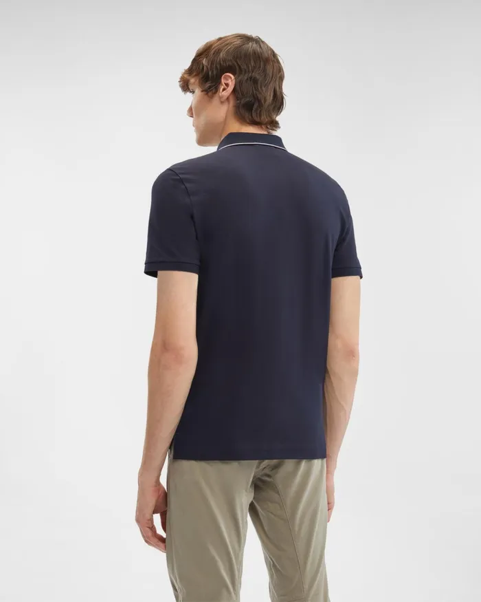 Man CP Company Tshirts and Polo Stretch Piquet Polo Shirt Slim Fit Total Eclipse 8211 Blue
