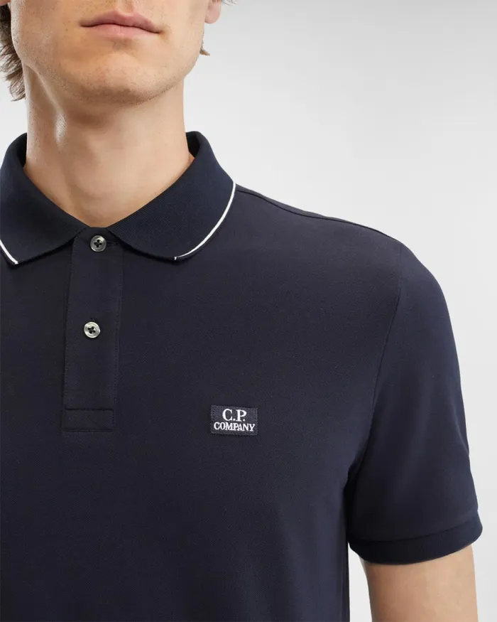 Man CP Company Tshirts and Polo Stretch Piquet Polo Shirt Slim Fit Total Eclipse 8211 Blue